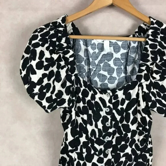 H&M Puff-Sleeve Linen Blend Printed Top Size US 8 (Medium) - Picture 3 of 7